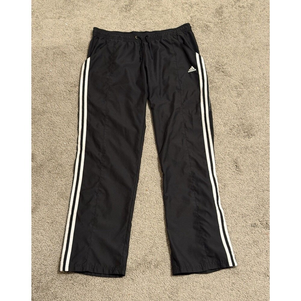 Adidas Men’s Black/White 3-Stripe Track Pants M Drawstring Elastic Waist